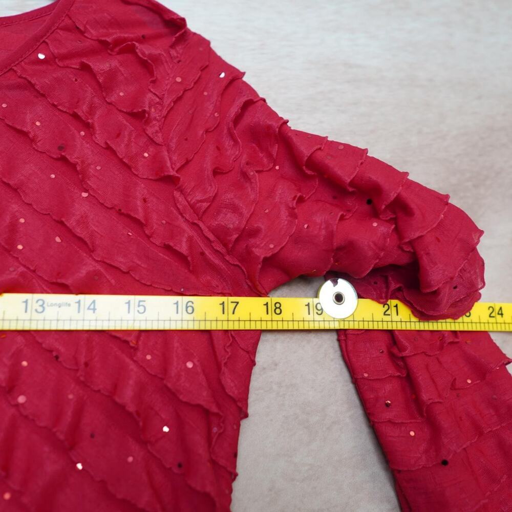 Notations Sequin Ruffle Top Red Small - Picture 4 of 5